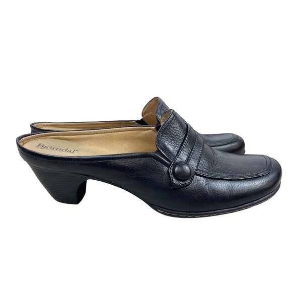 Björndal Women's Black Leather Gena Backless Slip On Comfort Clog Shoes Sz 8.5M - Picture 4 of 9